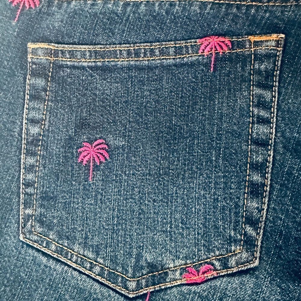 Lilly Pulitzer Black Label Slim Jeans Size 8 Blue Stretch Embroidered Palm Tree - Picture 7 of 7